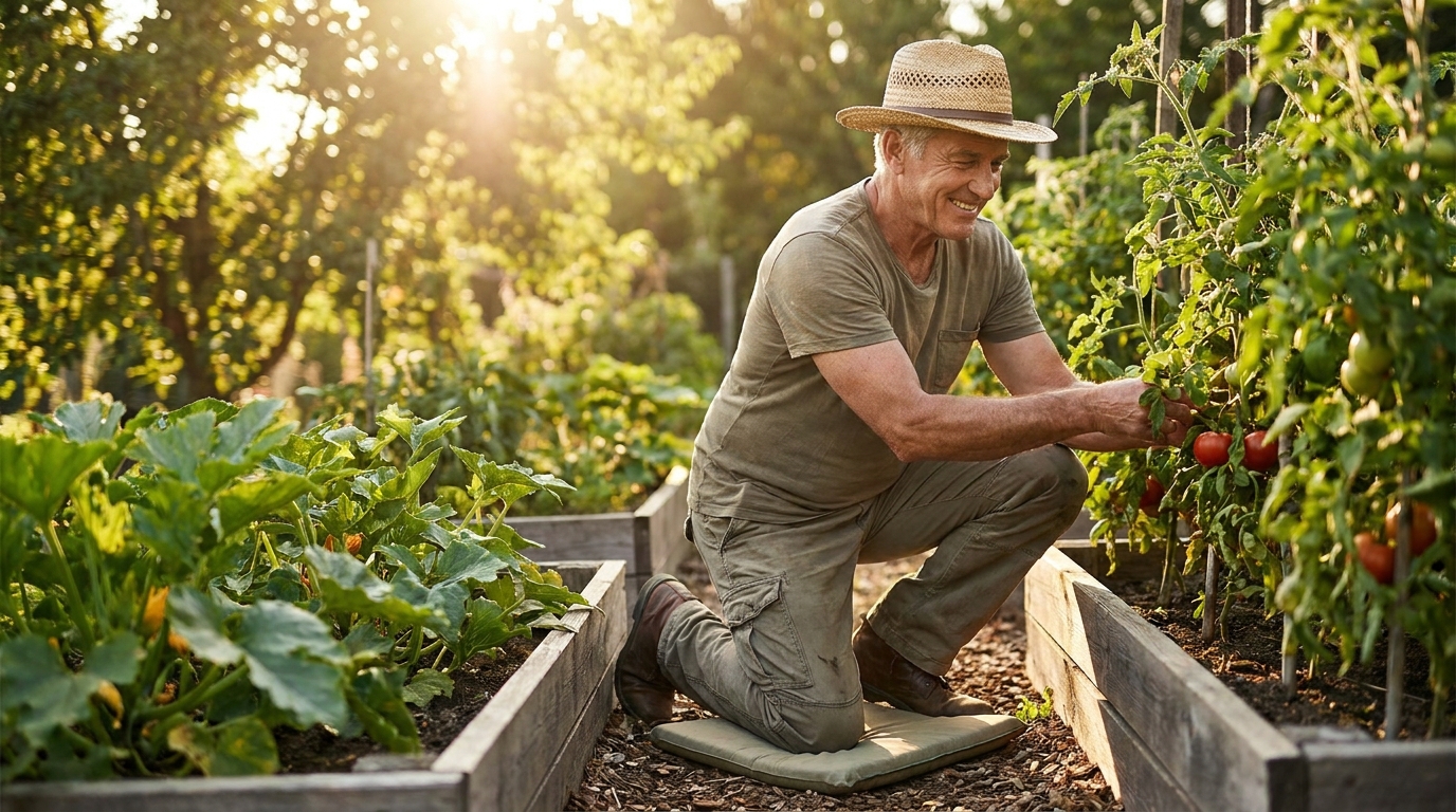 Active older man in a garden