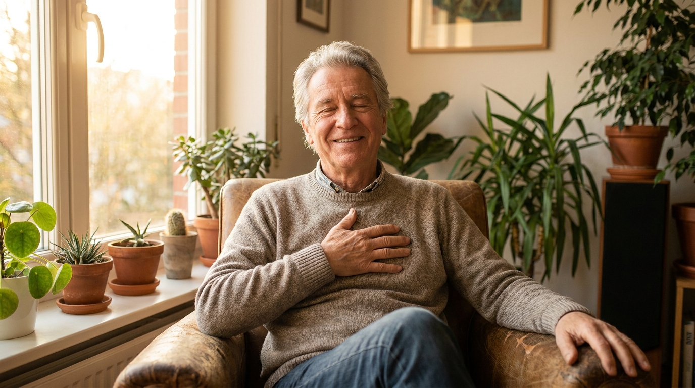 Calm relaxed older man at home