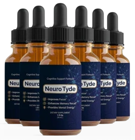 NeuroTyde memory drops — six amber dropper bottles, Cognitive Support Formula, 1 fl oz each